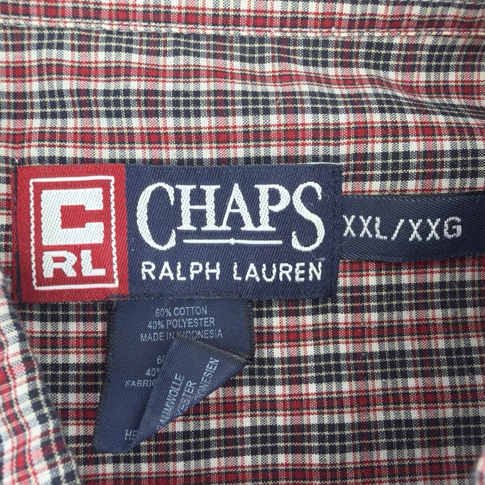 Chaps Ralph Lauren Button Down Shirt Mens XXL Red Plaid Short Sleeve Cotton - Picture 3 of 9